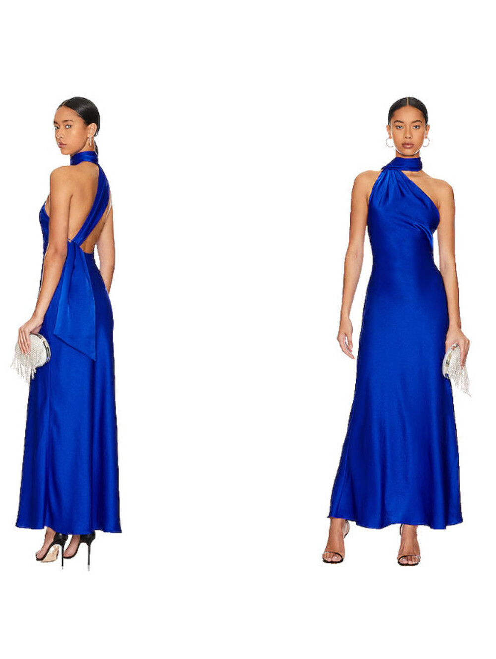 MISHA Alastair Satin Gown Maxi Scarf open back Electric Blue size XS $447msrp